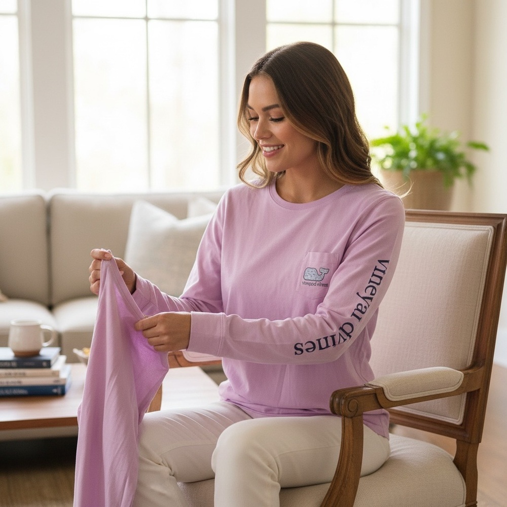 Vineyard Vines Lilac Ice Long Sleeve Graphic Tee. Color is more like photo #3 - Picture 5 of 5